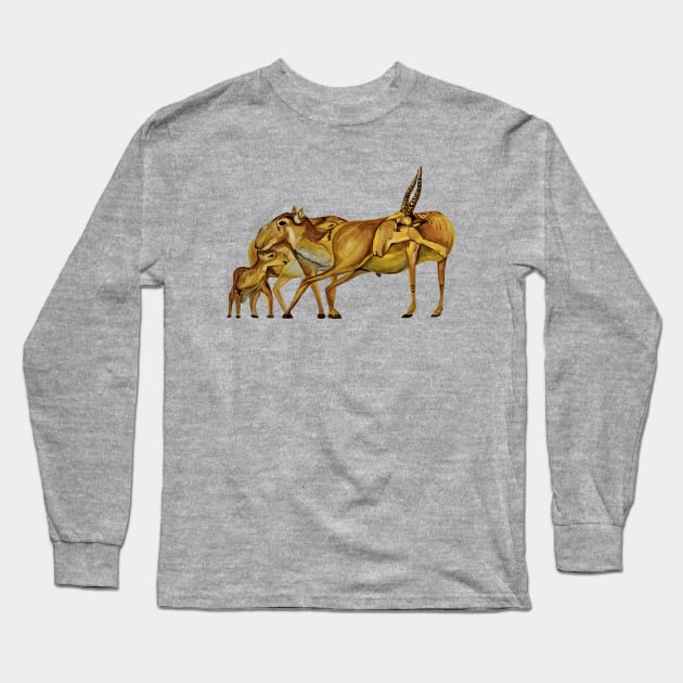 The Family of Saiga Antelope (Watercolour) Long Sleeve T-Shirt by mariasibireva